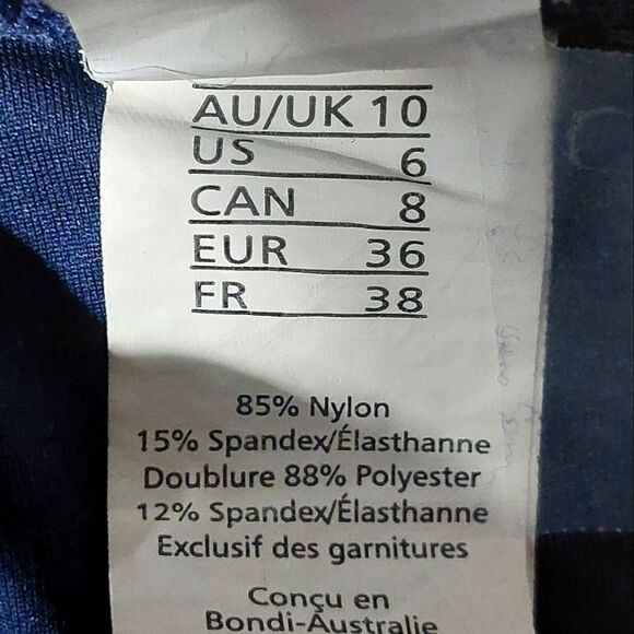 NipTuck Patterned One Piece Swimsuit Navy Blue Ruched Criss Cross Back Size 6 - Picture 7 of 15